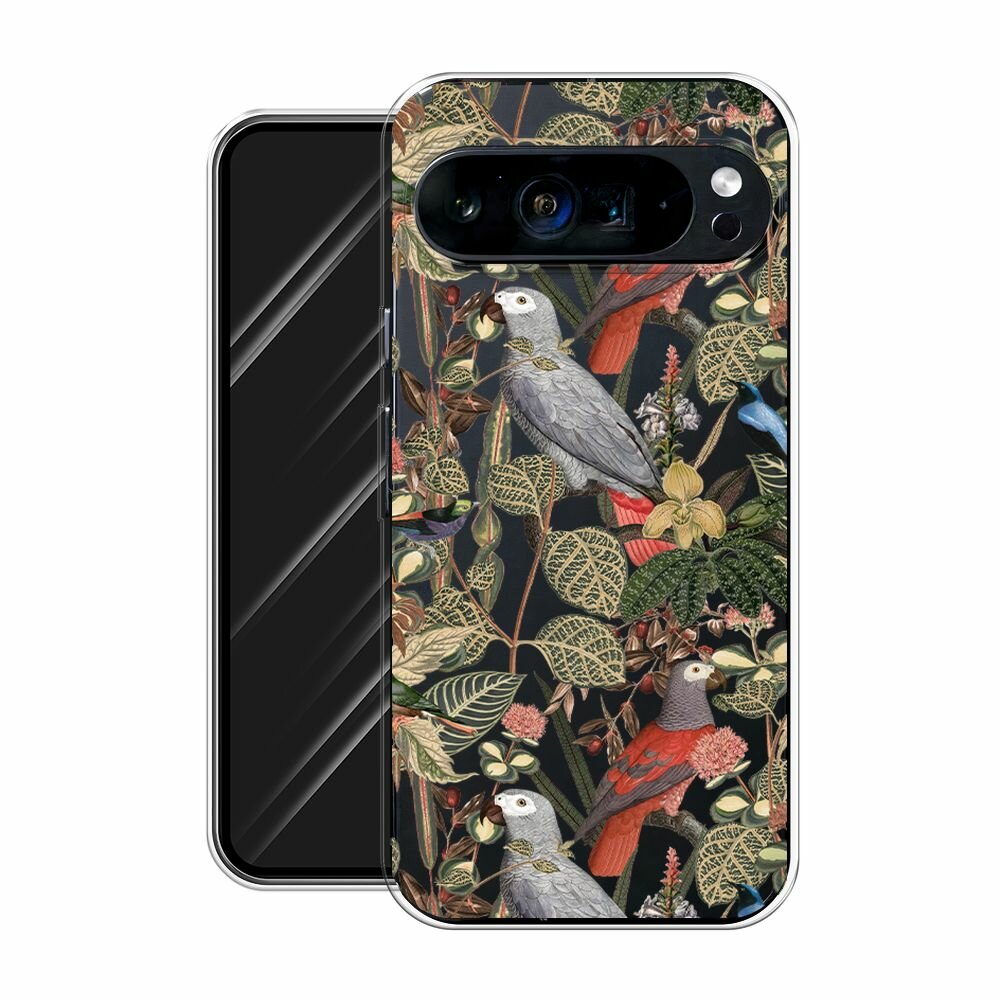 Чехол на Google Pixel 9 Pro XL / Гугл Пиксель 9 Про XL с принтом "Tropical pattern", прозрачный — фото 1