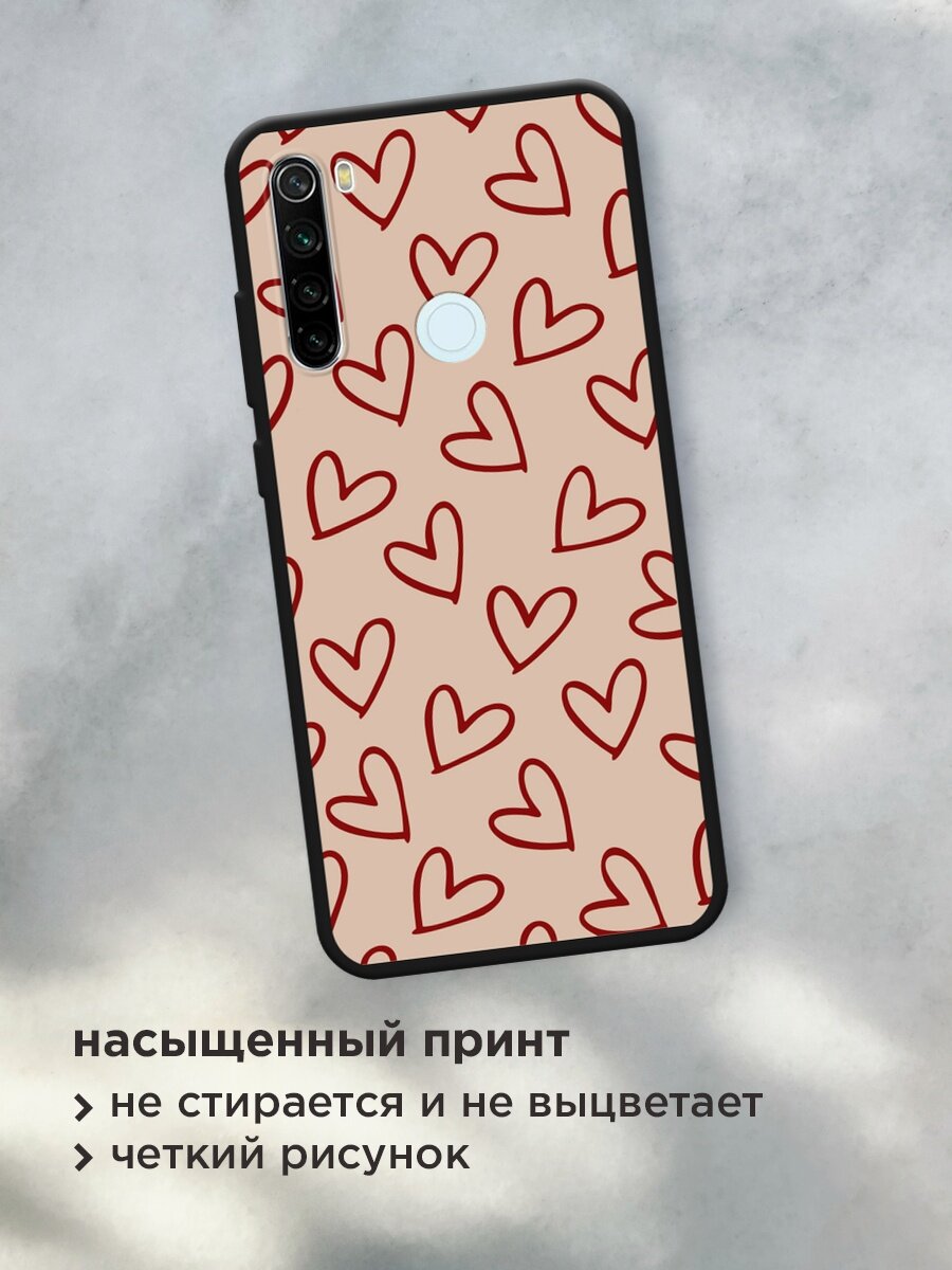Черный матовый чехол на Xiaomi Redmi Note 8T / Сяоми Редми Нот 8Т с принтом "Little hearts doodles 1 - 14 февраля" — фото 1