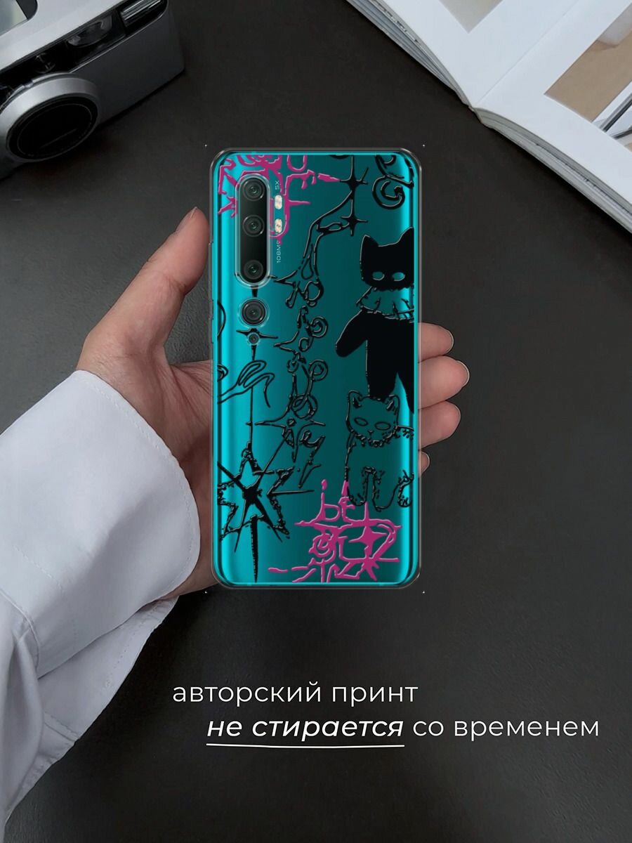 Чехол на Xiaomi Mi Note 10/Mi Note 10 Pro / Сяоми Ми Нот 10/Ми Нот 10 Про с принтом "Готические котики" — фото 1