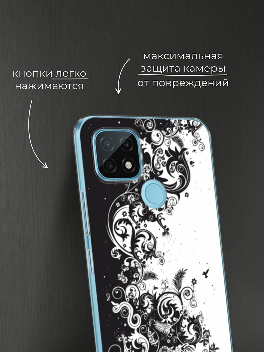 Чехол на Realme C21 / Реалми С21 с принтом "Черно белый узор" — фото 1