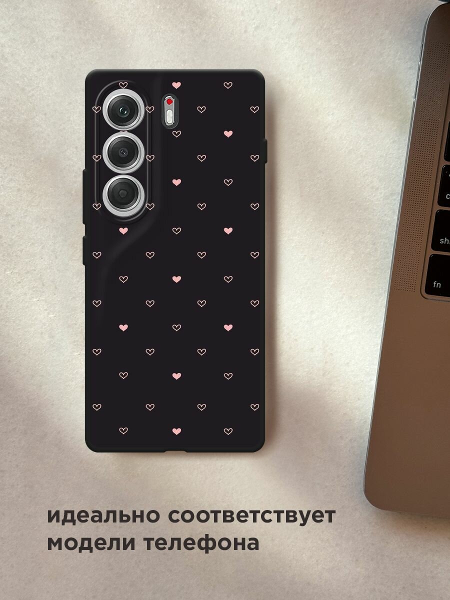 Черный матовый чехол на Tecno Camon 40 / Текно Камон 40 с принтом "Черный фон и сердечки" — фото 1