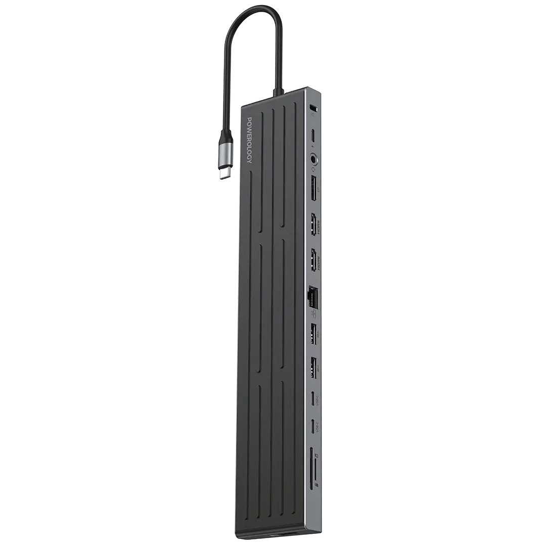 Powerology Nexis 13-in-1 Многофункциональный USB-C хаб с подставкой, 4K HDMI, DP, RJ45