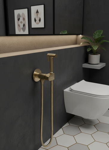 Изображение товара ESKO. Смеситель скрытого монтажа SMH03Gold с металлическим гигиеническим душем, золотой