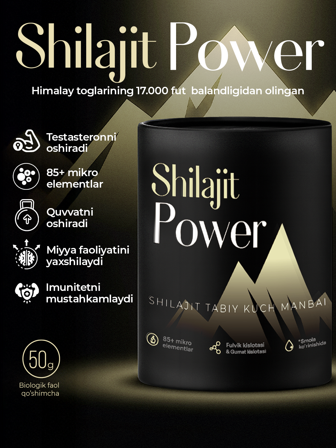 SHILAJIT POWER — Натуральная смола Шилажит 50 г (Premium качество)