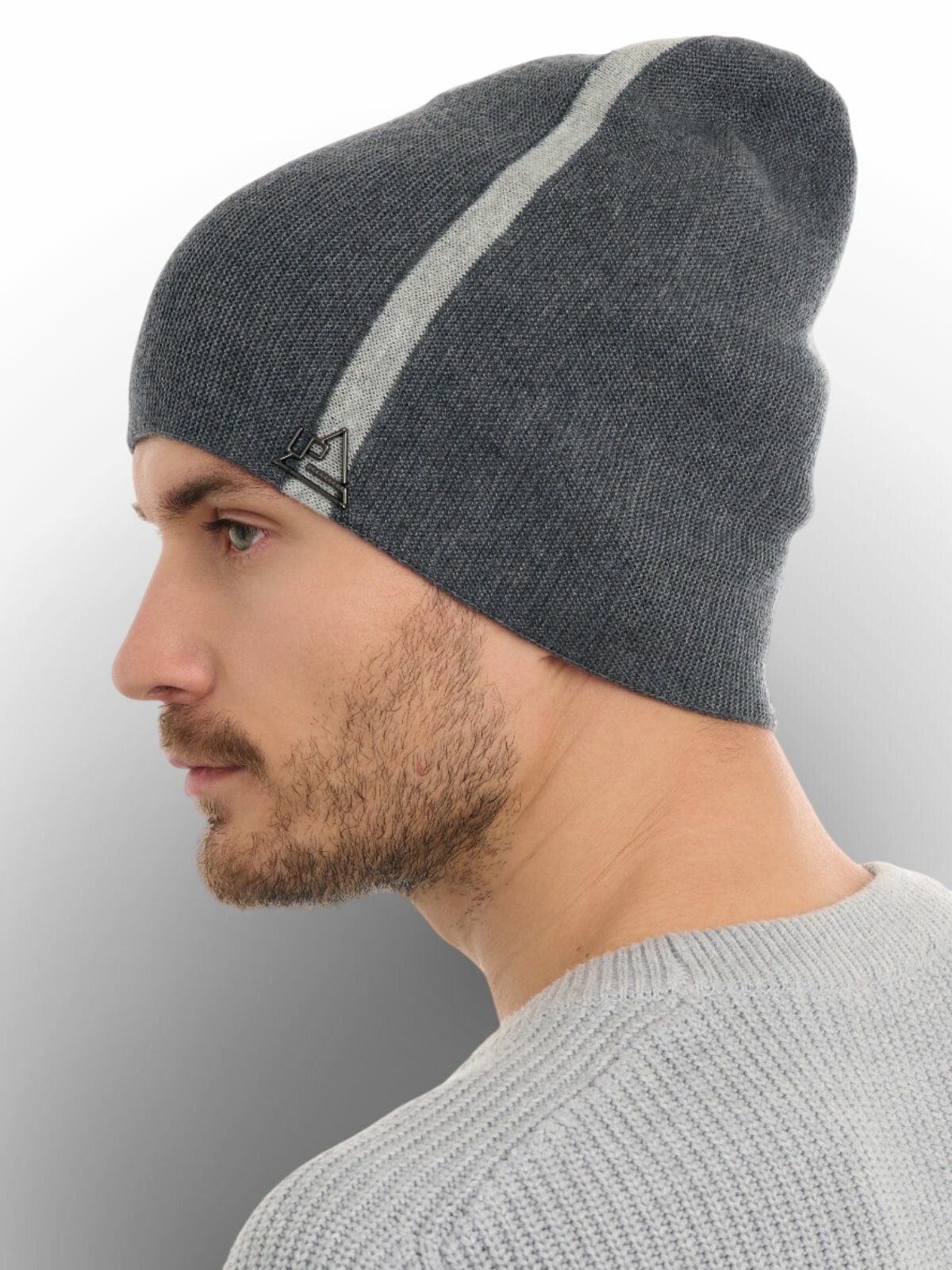 Шапка-бини URBANPEAK Осень-зима 2025 для мужчин, размер 57-59, серый — фото 1