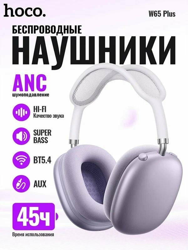 Беспроводные наушники Hoco W65 Plus Happy ANC — полноразмерные, Bluetooth 5.4, активное шумоподавление