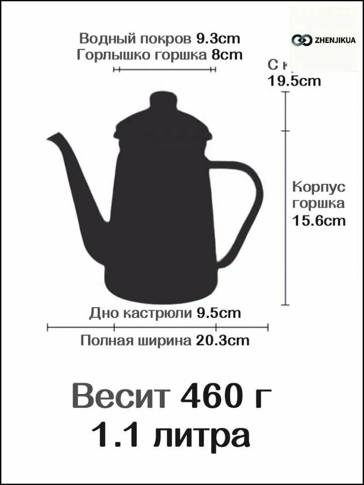 Чайник эмалированный 1.1 литра с красными точками, диаметр 9.5 см, жаропрочный — фото 1
