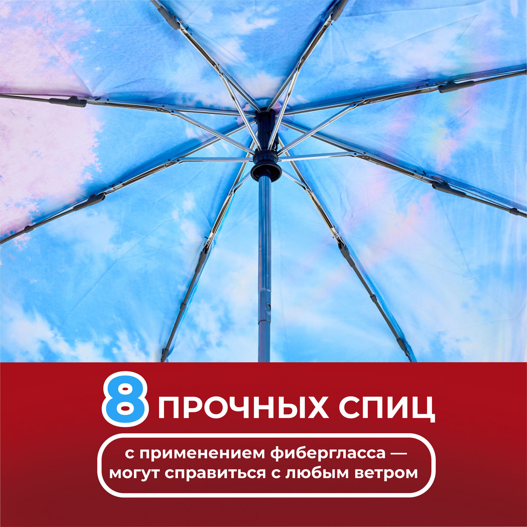 Зонт RAINDROPS, розовый, белый, голубой — фото 1