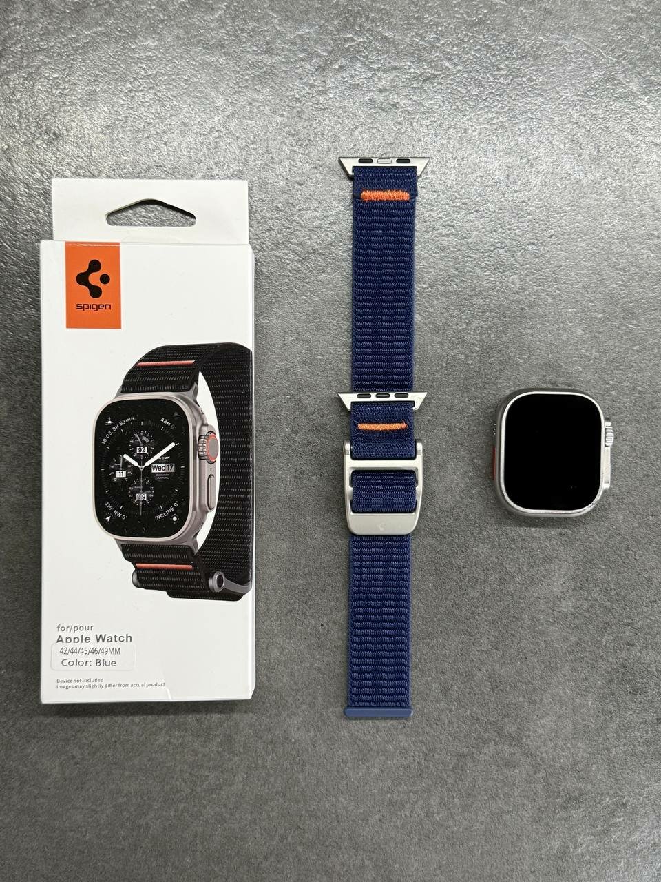 Ремешок нейлоновый на липучках SPIGEN для часов Apple Watch 42/ 44/ 45/ 49mm / Синий_4