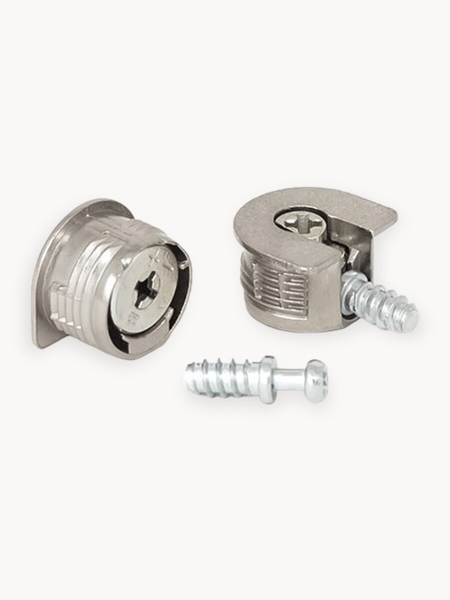 Эксцентриковая стяжка-полкодержатель D20мм, в комплекте с дюбелем, D5мм - 16 комп. (сталь)