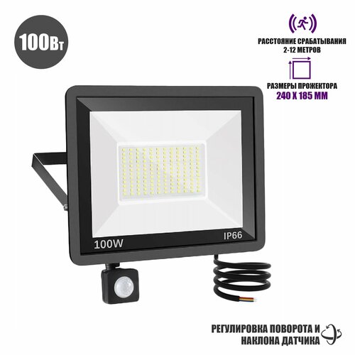 Светодиодный уличный светильник 100 Вт с датчиком движения 2371₽