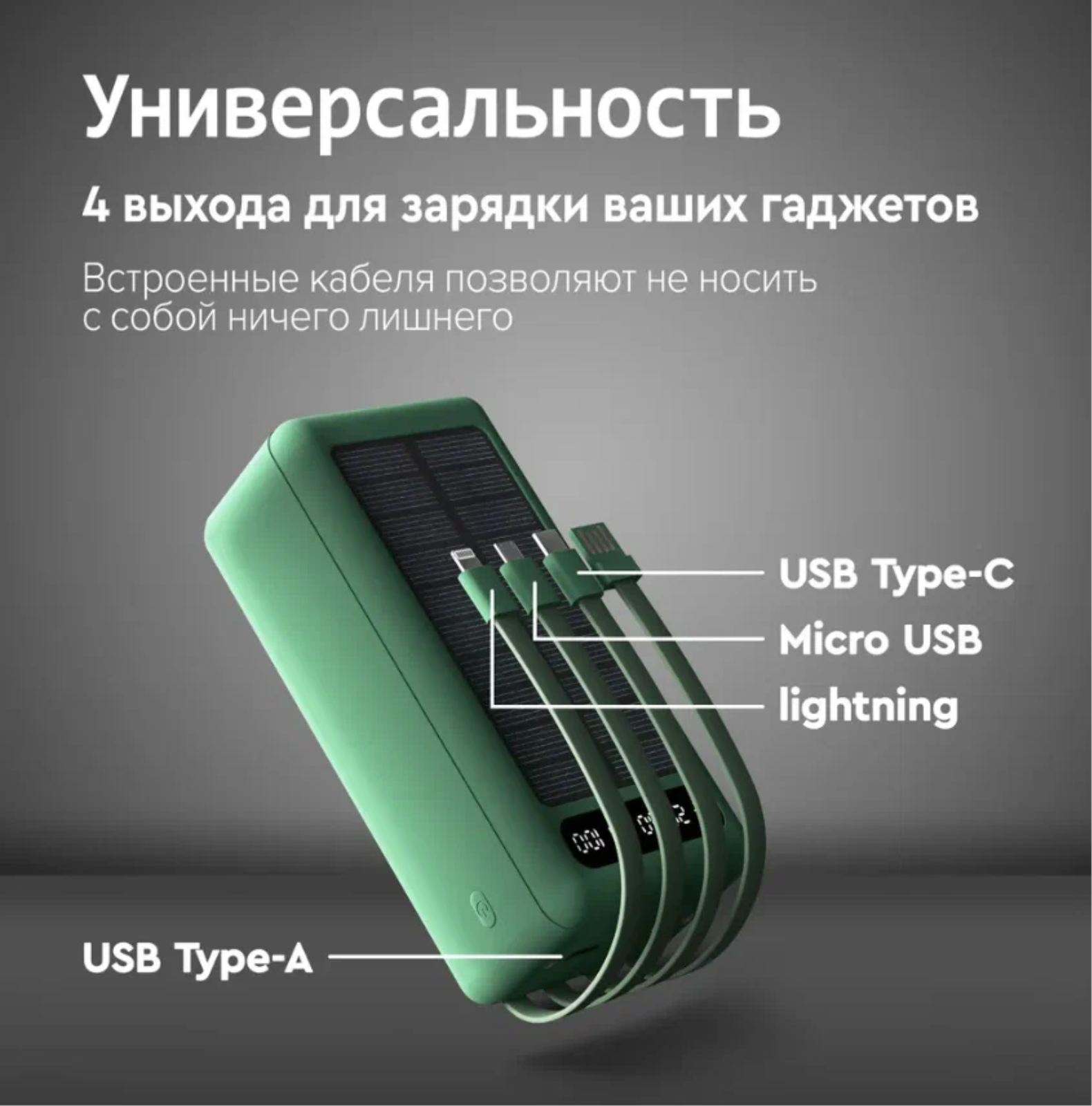Внешний аккумулятор 50000 mAh для телефона aйфона iphone android windows / зарядное устройство повербанк / power bank с солнечной батареей — фото 1