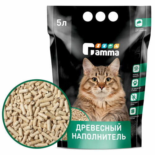 Наполнитель впитывающий древесный для кошек Gamma 5 литров мелкие гранулы