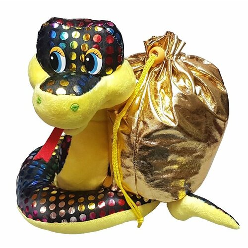 Мягкая игрушка-конфетница для подарков и конфет Новогодняя упаковка 1000 г Змея с золотистым мешком Символ 2025 г 750₽