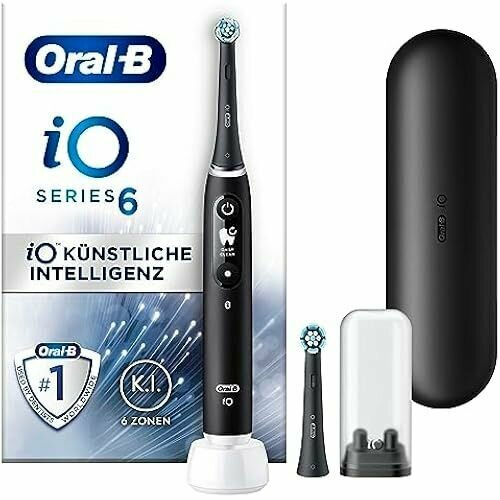 Электрическая зубная щетка Oral-B iO Series 6 2 сменные насадки для зубных щеток 5 режимов чистки для ухода за зубами футляр для демонстрации и транспортировки дизайн Braun Black Lava 37007₽