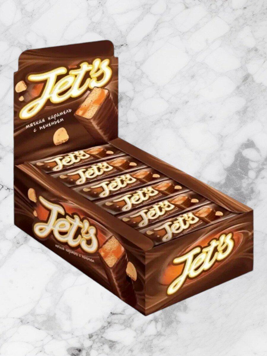 Яшкино Батончик JET'S с печеньем и мягкой карамелью, 18шт по 42г