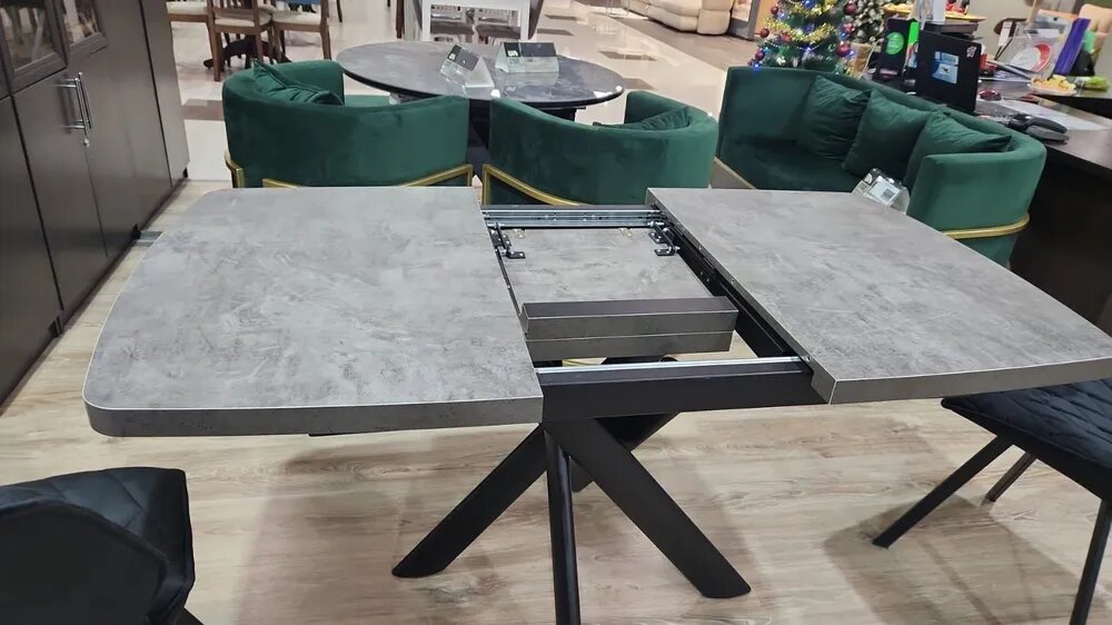 Стол раздвижной Mebwill ЭДЖ 130(170)х85 Дымчатая керамика/Черный — фото 1