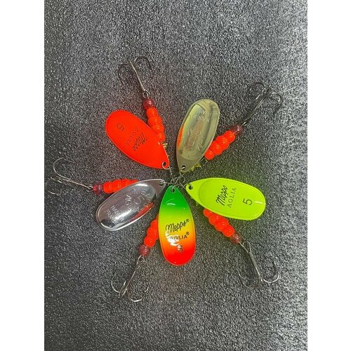 Набор Вертушек Mepps Aglia № 5, 5 шт (коробочка в подарок), вращающаяся блесна, приманка для ловли хищных рыб