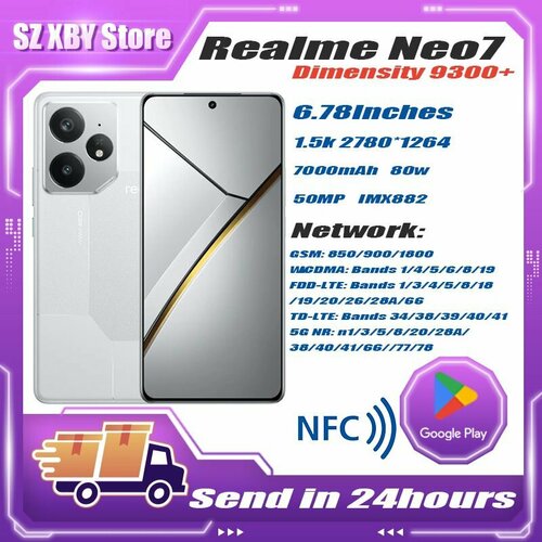 Новый Realme Neo7 MTK 9300 80W Supervooc 50MP 678 дюйм NFC OTA IP69 7000 мАч Android15 Neo 7 30706₽