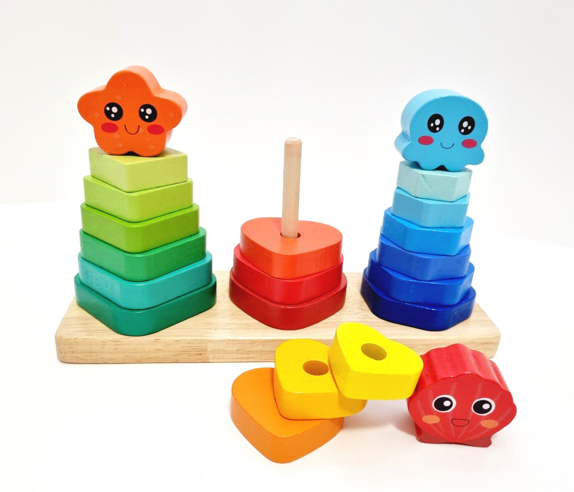 Деревянный сортер из 3х пирамид для детей — фото 1