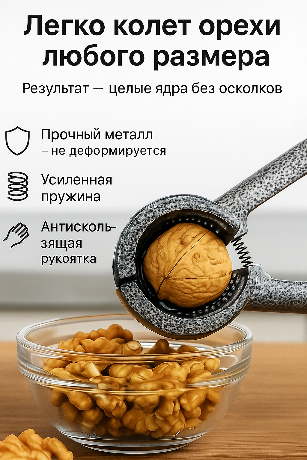 Орехо-колка "Щелкунчик" для всех видов орехов из нержавеющей стали и цинка — фото 1