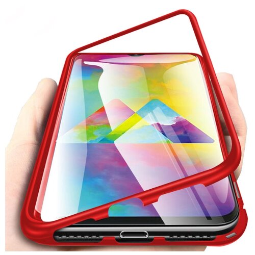 фото Чехол-бампер mypads для apple iphone x (10) магнитный из закаленного стекла и металла с двухсторонней прозрачной крышкой металлический защитный противоударный красный