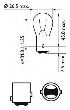 Сигнальная автомобильная лампа Philips P21/5W 12V-21/5W (BAY15d) 12499CP