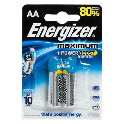 Батарейка Energizer Maximum+Power Boost AA/LR6, в упаковке: 2 шт. батарейки energizer max алкалиновые aaa 8шт