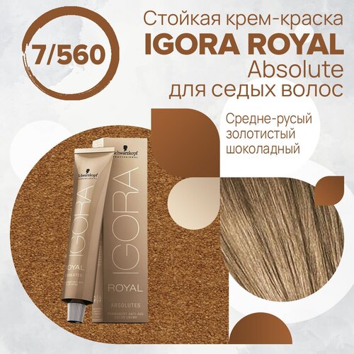 Igora Royal Absolutes 7-560 средний русый золотистый шоколадный, 60 мл. schwarzkopf professional royal крем краска absolutes age blend 7 560 средний русый золотистый шоколадный 60 мл