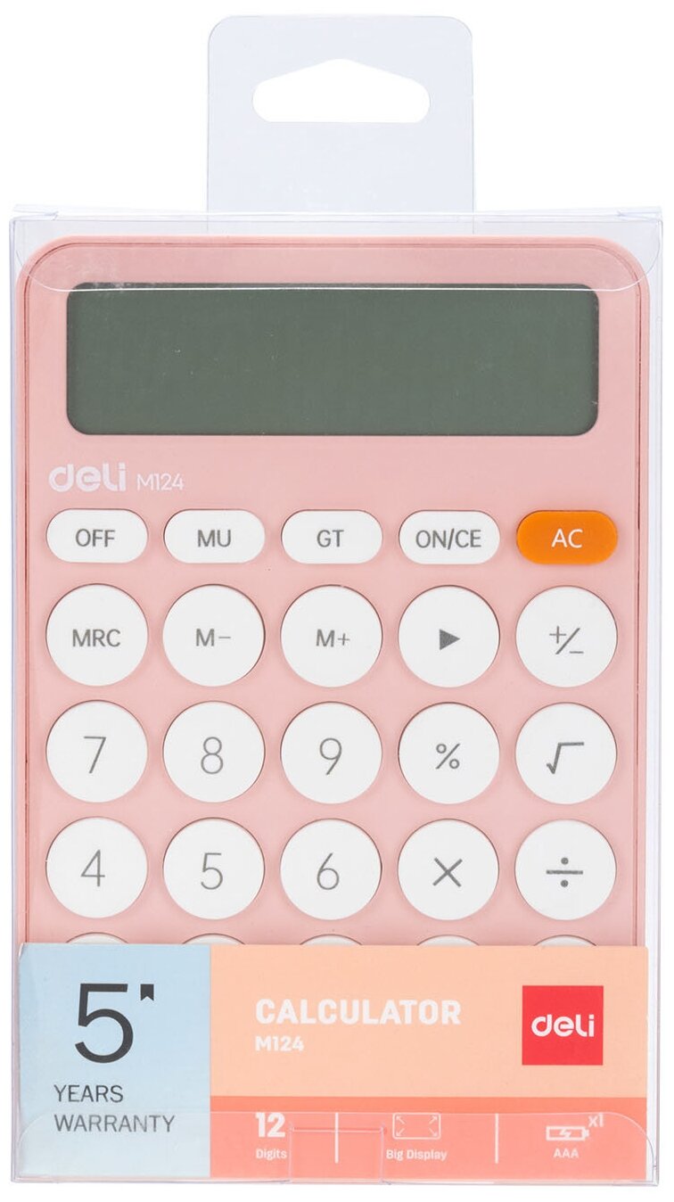 Калькулятор настольный Deli EM124PINK розовый 12-разрядов