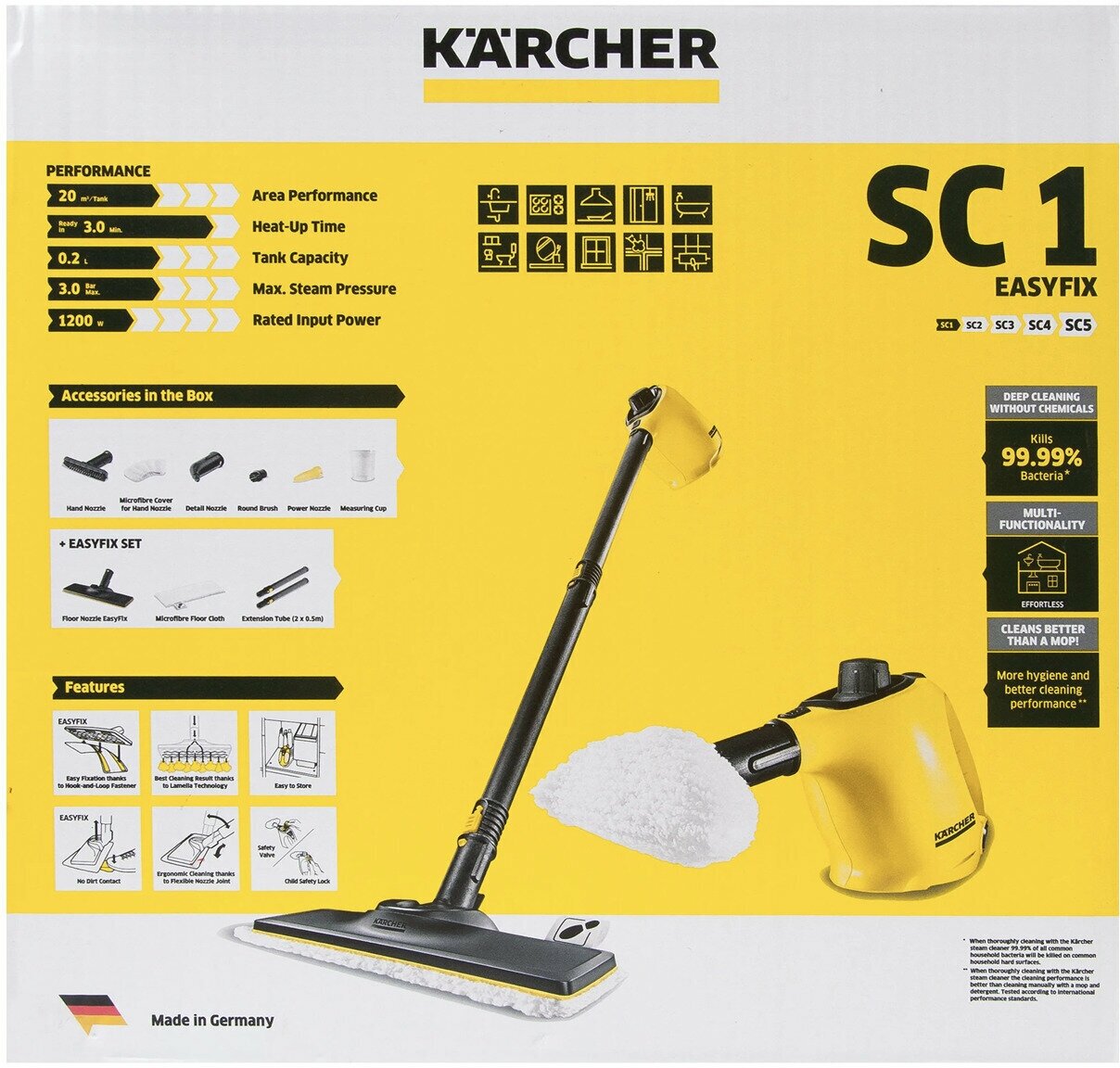 Пароочиститель Karcher SC 1 Easyfix, 1200 Вт, 3 бар - фотография № 1
