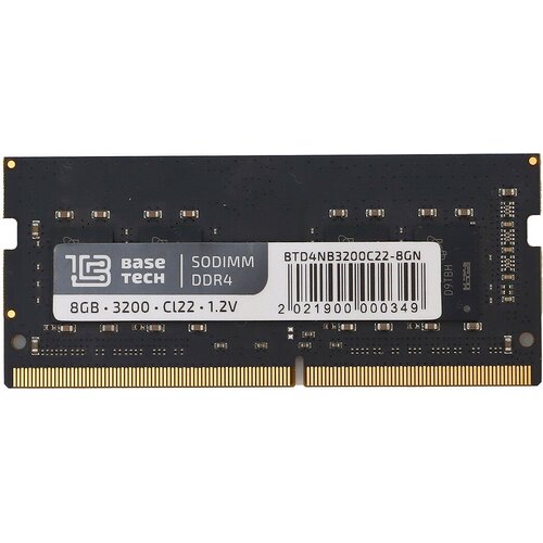 Память DDR4 SODIMM 8Gb, 3200MHz BaseTech (BTD4NB3200C22-8GN) память ddr4 sodimm 8gb 3200mhz netac basic ntbsd4n32sp 08