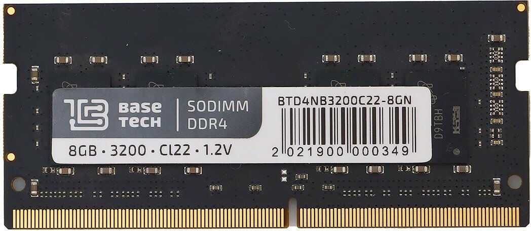 Память DDR4 SODIMM 8Gb, 3200MHz BaseTech (BTD4NB3200C22-8GN)