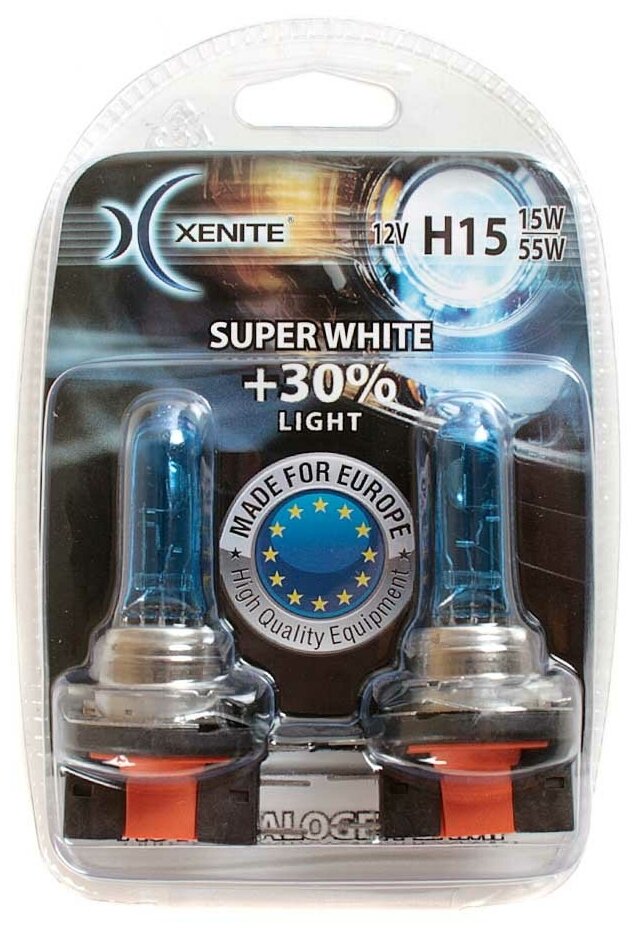 Лампа галогенная XENITE Super White 12V H15 15/55W 2 шт 1007068