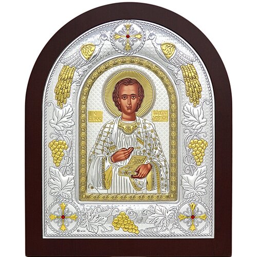 Святой Пантелеймон. Икона в серебряном окладе.