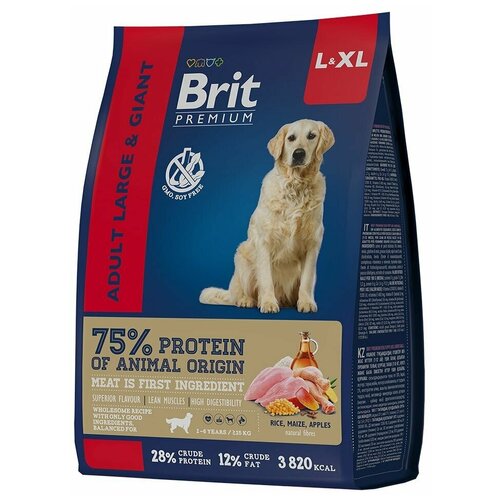 Brit Premium Dog Adult Large and Giant с курицей для взрослых собак крупных и гигантских пород, 8кг, 1шт