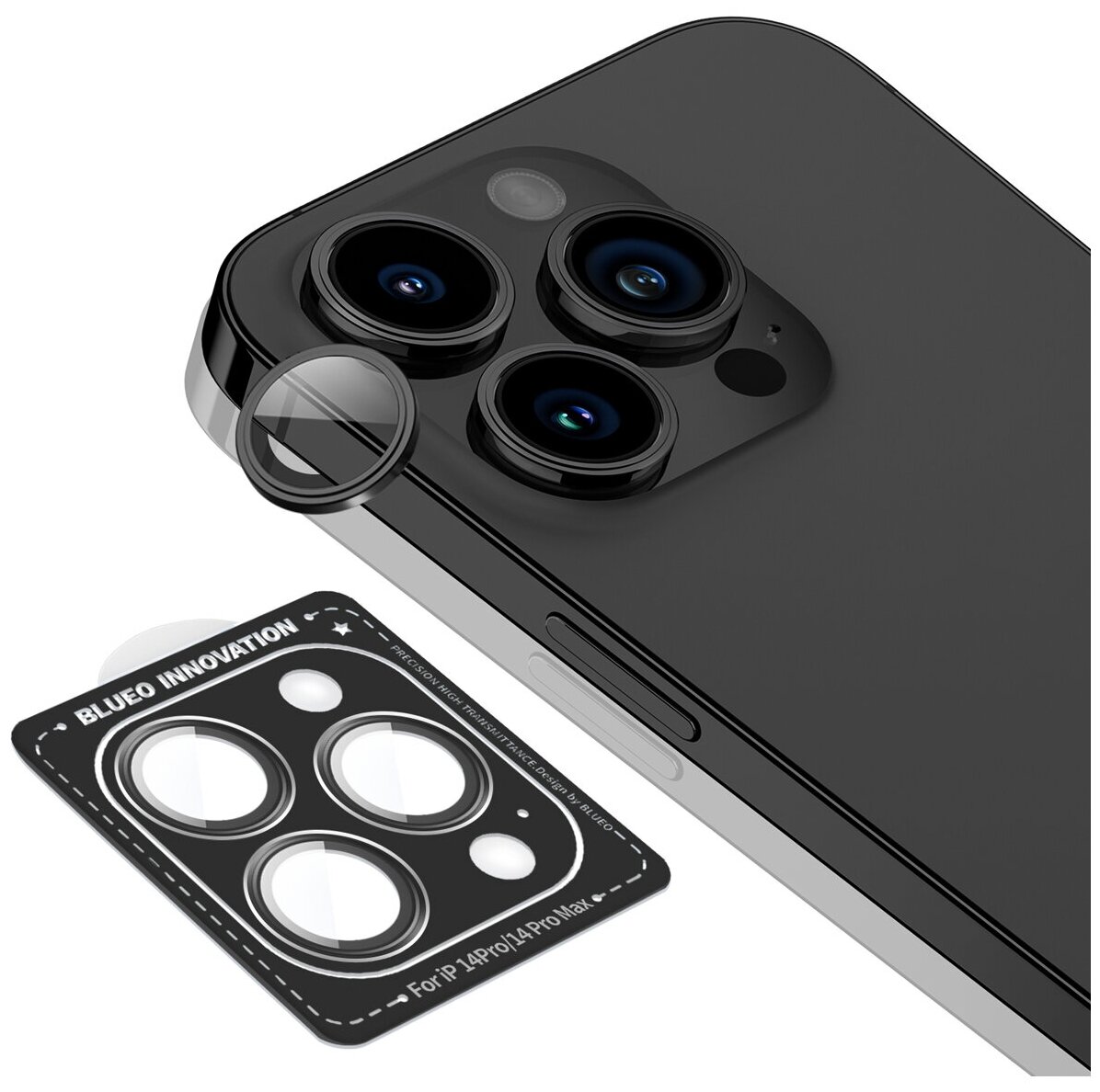 Стекло защитное на заднюю камеру Blueo Armor Antiglare Precision 3D Black для iPhone 14 Pro/14 Pro Max