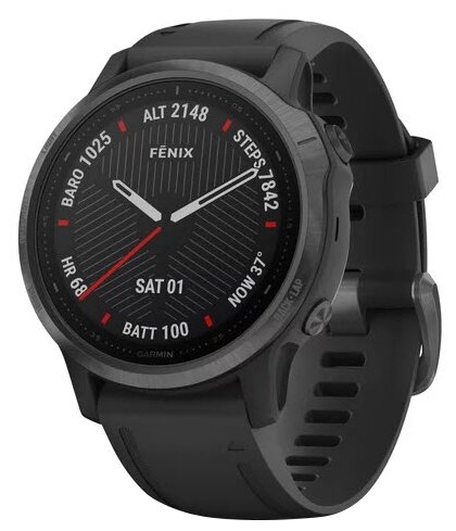 Черные часы Garmin Fenix 6S Sapphire серый DLC с черным ремешком