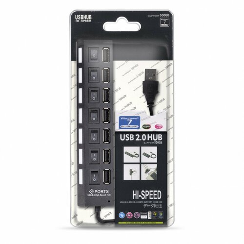 A USB Hub с выключателями, 7 портов, черный, SBHA-7207-B, SmartBuy