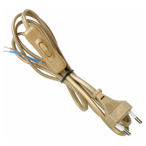 Провод с евроштекером и выключателем DUWI 2м. 2х0,5 мм2 золото кабель с вилкой duwi с евроштекером б з 2х0 5 мм2 1 5м белый
