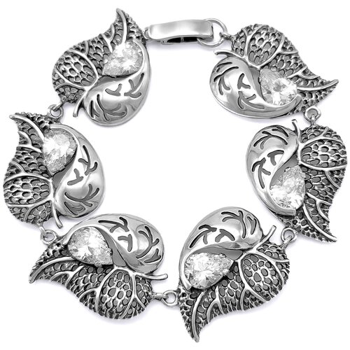 Браслет женский серебряный на руку 925 пробы, ювелирное украшение Роса, с камнями, широкий, массивный, большой, крупный браслет на запястье. Юмила