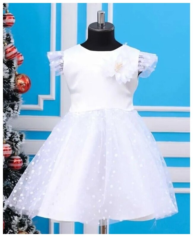 Новогоднее праздничное платье снежок, размер 34 (116-122), белый