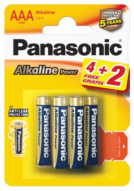 Panasonic Батарейка Panasonic Alkaline Power LR03APB/6BP, 6шт