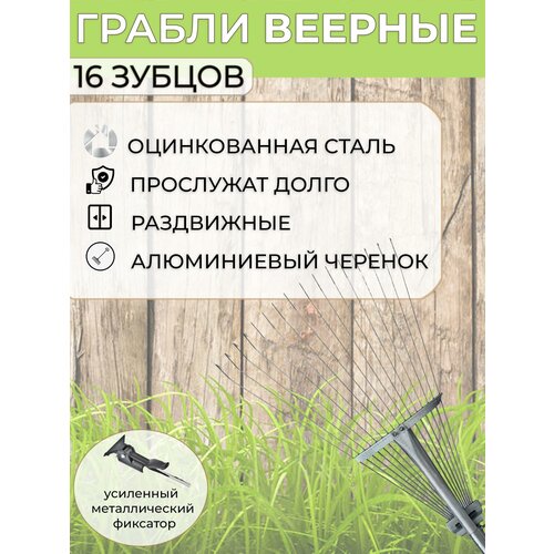 грабли веерные раздвижные с длинной ручкой 650 1000 мм Грабли веерные проволочные из оцинкованной стали с алюминиевым черенком