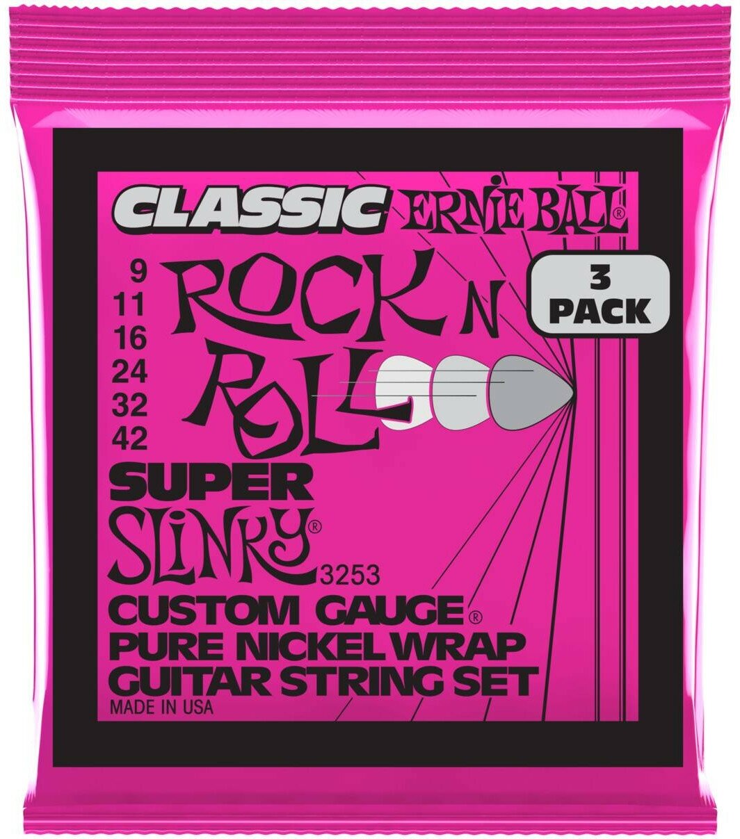 ERNIE BALL 3253 набор из 3х комплектов для эл. гитары Super Slinky Classic RnR Pure (9-42)