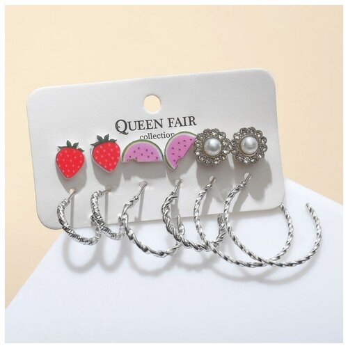 Комплект серег Queen Fair, эмаль, пластик, мультиколор комплект серег queen fair стекло пластик эмаль мультиколор белый