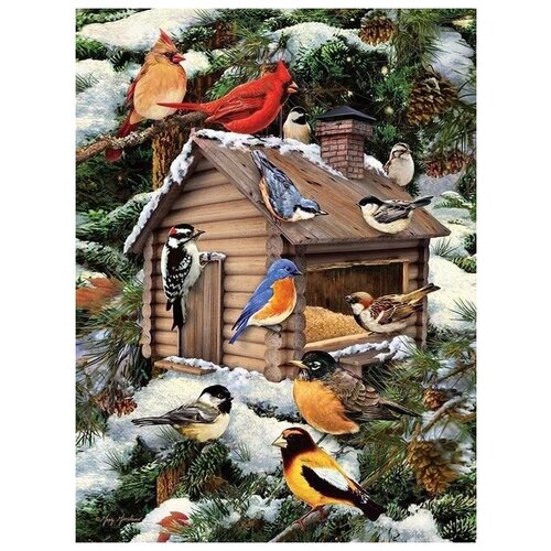 Алмазная мозаика 40x50 см. на холсте с подрамником. Домик для птиц