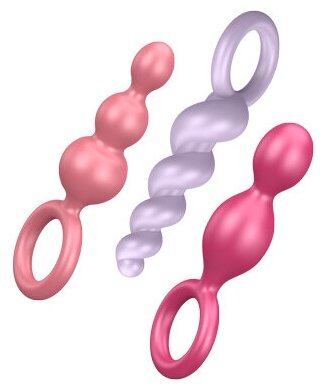 39434 Satisfyer Booty Call, красный/розовый/пурпурный. Набор из 3 анальных стимуляторов