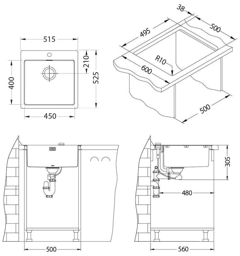 Кухонная мойка ALVEUS PURE 30 KMB-90 515X525 1X нерж.сталь - фотография № 13