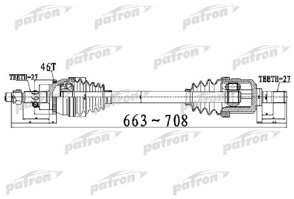 Полуось передний мост справа 27x663x60x27 abs:46t hyundai elantra /jd/ 16 07 - i30 /jd/ 08 -